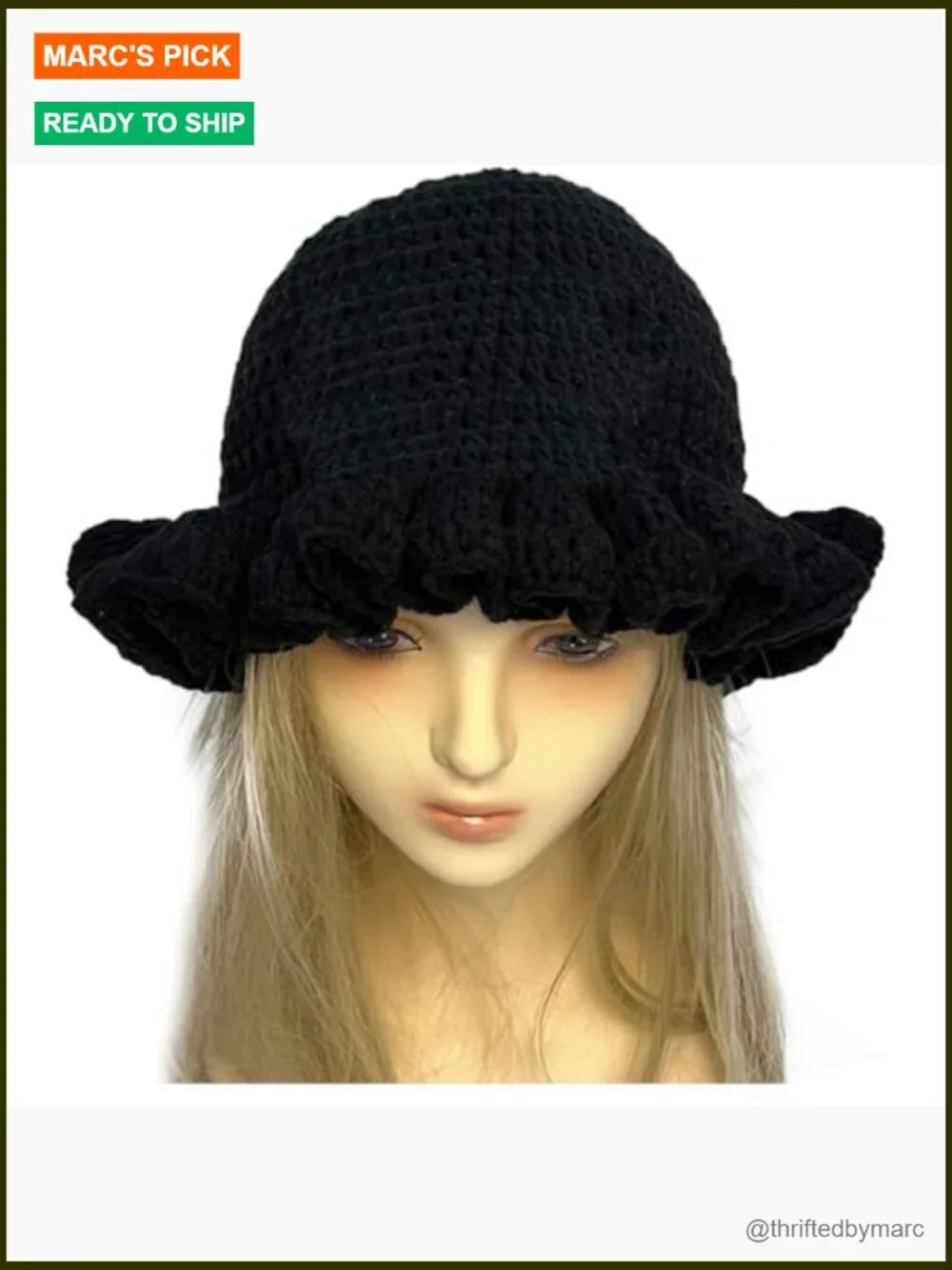 Hand Crochet Bucket Hat with Ruffled Brim, Lightweight & Packable, One Size
